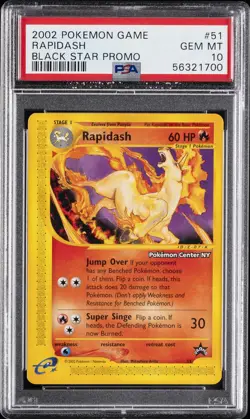 2002 POKEMON GAME PROMO BLACK STAR-POKEMON CENTER NY #51 RAPIDASH PSA 10 - Image 1
