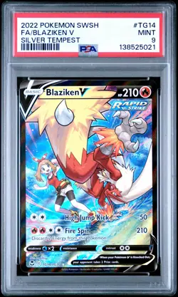 2022 POKEMON SWORD & SHIELD SILVER TEMPEST #TG14 FULL ART/BLAZIKEN V PSA 9 - Image 1