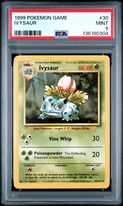 1999 POKEMON GAME BASE SET UNLIMITED #30 IVYSAUR PSA 9 MINT - Image 1