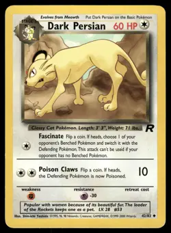 Dark Persian MP 42/82 Team Rocket Pokemon Card - Image 1