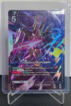 Gundam Card Game GD01-066 LR+ Justice Gundam Unplayed w/Sleeve & Top Loader - Image 1