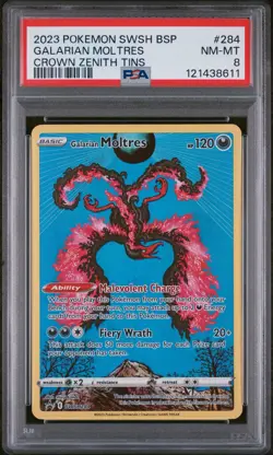 2023 POKEMON SWSH BLACK STAR PROMO CROWN ZENITH TINS #284 GALARIAN MOLTRES PSA 8 - Image 1