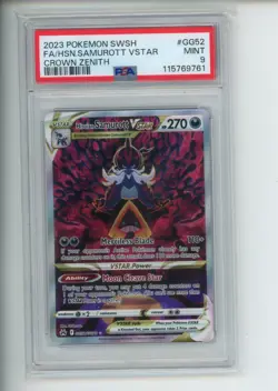 2023 Pokemon Crown Zenith Hisuian Samurott VSTAR GG52/GG70 Holo Rare PSA 9 (761) - Image 1