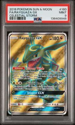 Rayquaza GX 160 Full Art Holo Pokemon 2018 Celestial Storm PSA 9 MINT REGRADEU - Image 1