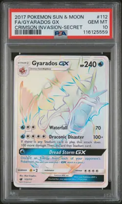 2017 Pokemon Crimson Invasion Gyarados FA 112/111 Secret Rainbow Rare PSA 10 - Image 1