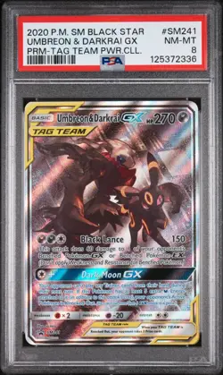 2020 Pokemon Black Star Promo Umbreon Darkrai GX #SM241 Premium TAG Team PSA 8 - Image 1