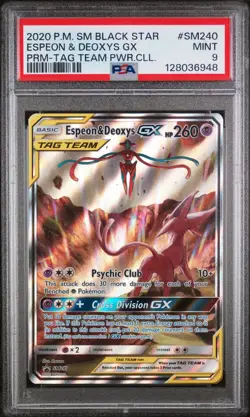 2020 POKEMON SM BLACK STAR PROMO TAG TEAM #SM240 ESPEON & DEOXYS GX PSA 9 - Image 1