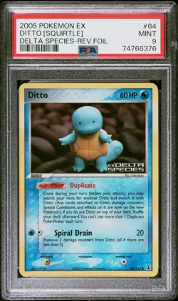 PSA 9 2005 Pokemon EX Delta Species Ditto Squirtle STAMPED Reverse Holo 64/113 - Image 1
