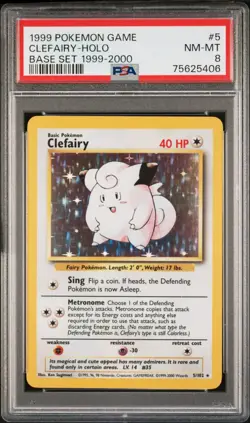 1999 POKEMON BASE SET 1999-2000 "4TH PRINT" #5 CLEFAIRY-HOLO PSA 8 UK PRINT - Image 1