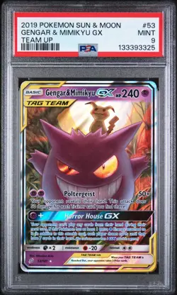 Gengar Mimikyu GX Tag Team PSA 9 53/181 Up Sun & Moon Pokemon 2019 - Image 1