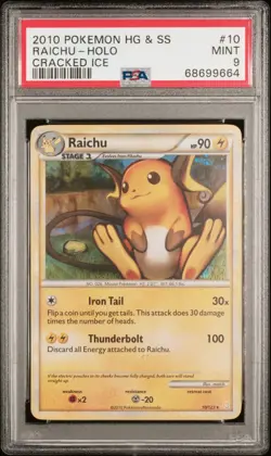 2010 POKEMON HEARTGOLD & SOULSILVER CRACKED ICE #10 RAICHU-HOLO PSA 9 - Image 1