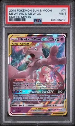 Mewtwo & Mew Gx Pokemon Sun & Moon Unified Minds 71/236 PSA 9 - Image 1