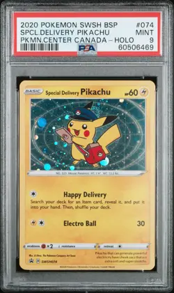 Pokemon Special Delivery Pikachu Holo 2020 Pokemon Center Canada Promo 074 PSA 9 - Image 1
