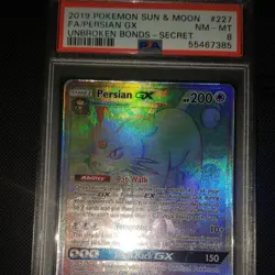 Pokemon Persian GX 227/214 Unbroken Bonds Secret Rare Full Art Holo PSA 8 - Image 3