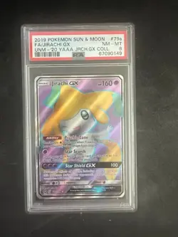 2019 Pokemon Sun & Moon Unified Minds Jirachi GX 79a PSA 8 Full Art NM-MT - Image 1