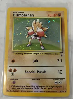 Raw Vintage Pokemon TCG Hitmonchan Base Set Holo Unlimited Rare Card 7/102 - Image 1