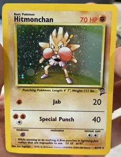 Raw Vintage Pokemon TCG Hitmonchan Base Set Holo Unlimited Rare Card 7/102 - Image 3