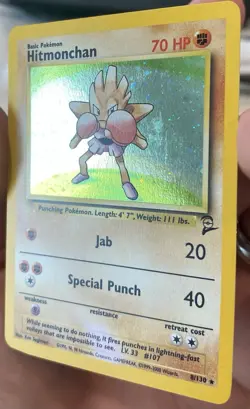Raw Vintage Pokemon TCG Hitmonchan Base Set Holo Unlimited Rare Card 7/102 - Image 4
