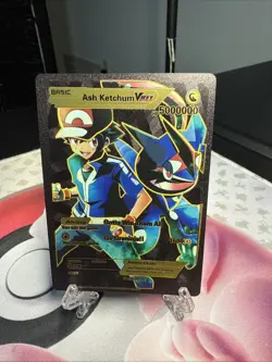 Ash Ketchum Vmax Black Foil Fan Art Card Hp5000000 Go 💥weakness None💥💥💥 - Image 1