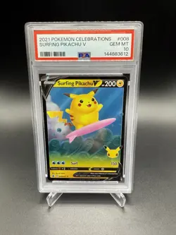 Pokemon Surfing Pikachu V 008/025 PSA 10 Celebrations Fast Ship 25th Anniversary - Image 1
