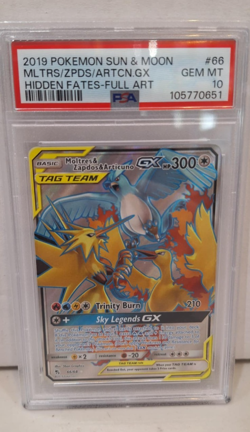 Pokemon- Tag Team Moltres/Zapdos/Articuno GX- FA Holo #66 - Hidden Fates- PSA 10 - Image 1