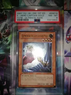 YU-GI-OH! Elemental Hero Captain Gold 1st Edition Ultimate Rare Psa 8 Euro - Image 1