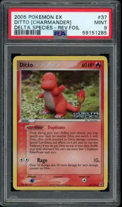 PSA 9 2005 Pokemon EX Delta Species Ditto Charmander STAMPED Reverse Holo 37/113 - Image 1