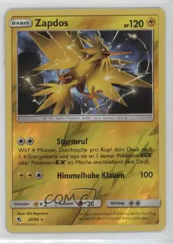 Zapdos German Reverse Foil Pokemon Sun & Moon Hidden Fates #24 - Image 1
