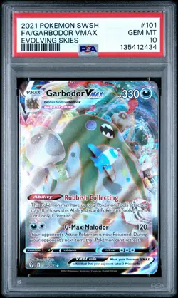 2021 POKEMON SWORD & SHIELD EVOLVING SKIES #101 FULL ART/GARBODOR VMAX PSA 10 - Image 1