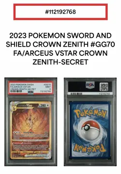 Pokemon Arceus VSTAR GG70/GG70 Secret Rare Full Art Holo Crown Zenith PSA 9 - Image 1