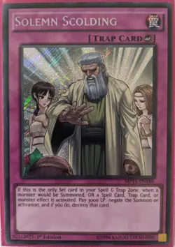 YuGiOh Solemn Scolding Secret Rare 1st Edition MP15-EN186 - Image 1