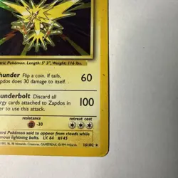 Zapdos Pokemon Card Holo WOTC 16/102 Base Set Rare Vintage 1999 Original MP - Image 5