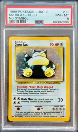 Pokemon No Symbol Snorlax 11/64 - PSA 8 NM-MT - No Symbol Error Jungle Holo Rare - Image 1