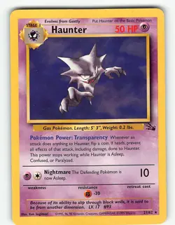 HAUNTER 21/62 RARE FOSSIL POKEMON UNLIMITED LP - Image 2