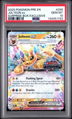 Pokemon Prismatic Evolutions Jolteon ex 030/131 Surprise Box Stamped PSA 10 - Image 1