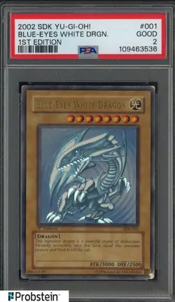 2002 Yu-Gi-Oh! SDK 1st Edition #001 Blue Eyes White Dragon PSA 2 GOOD - Image 1