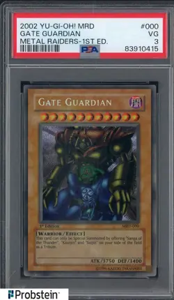 2002 Yu-Gi-Oh! MRD Metal Raiders 1st Edition #000 Gate Guardian PSA 3 VG - Image 1