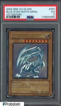 2002 Yu-Gi-Oh! SDK 1st Edition #001 Blue Eyes White Dragon PSA 3 VG - Image 1