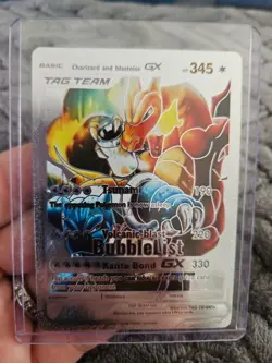 Charizard and Blastoise GX Silver Foil Fan Art Collector Pokemon Tag Team HP345 - Image 1