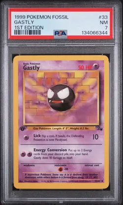 1999 POKEMON FOSSIL 1ST ED #33 GASTLY PSA 7 - Image 1