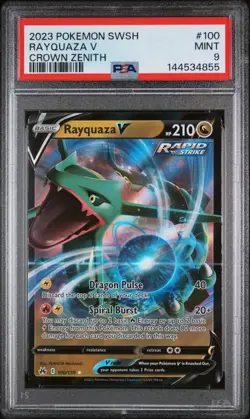 2023 POKEMON SWORD & SHIELD CROWN ZENITH #100 RAYQUAZA V PSA 9 - Image 1