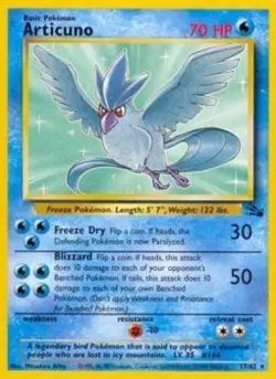 Heavily Played Articuno - 17/62 - Rare - Unlimited Edition Pokemon Fossil - Image 1