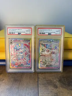 POKEMON PRISMATIC EVOLUTIONS SYLVEON EX #156 & EEVEE EX #167 PSA 10 - Image 1