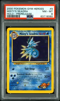 2000 POKEMON GYM HEROES HOLO-PRERELEASE #9 MISTY'S SEADRA PSA 8 - Image 1