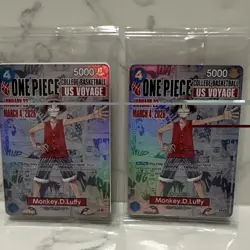 One Piece Monkey D. Luffy US Voyage Foil Promo 2 Card Lot Bandai Namco - Image 1