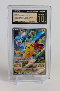 Pikachu Pokemon 2022 Japanese S&V Promo Pre-Order 001/SV-P CGC PRISTINE 10 - Image 1