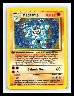💥 MACHAMP 1st Edition Base Set 1999 Pokemon TCG Holo Foil # 8/102 - Image 1
