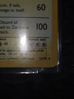 Pokemon TCG Zapdos Holo 16/102 Base Set - Image 2