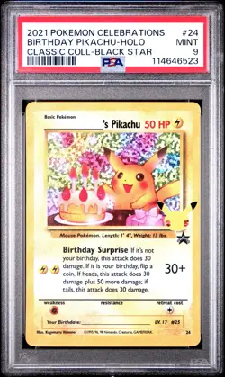 Pokemon Birthday Pikachu Holo 2021 Celebrations Classic Collection PSA 9 Mint - Image 1