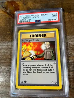 POKEMON 2000 Gym Heroes LT. SURGE'S TREATY 1st Edition #112 PSA 9 Mint RARE - Image 1